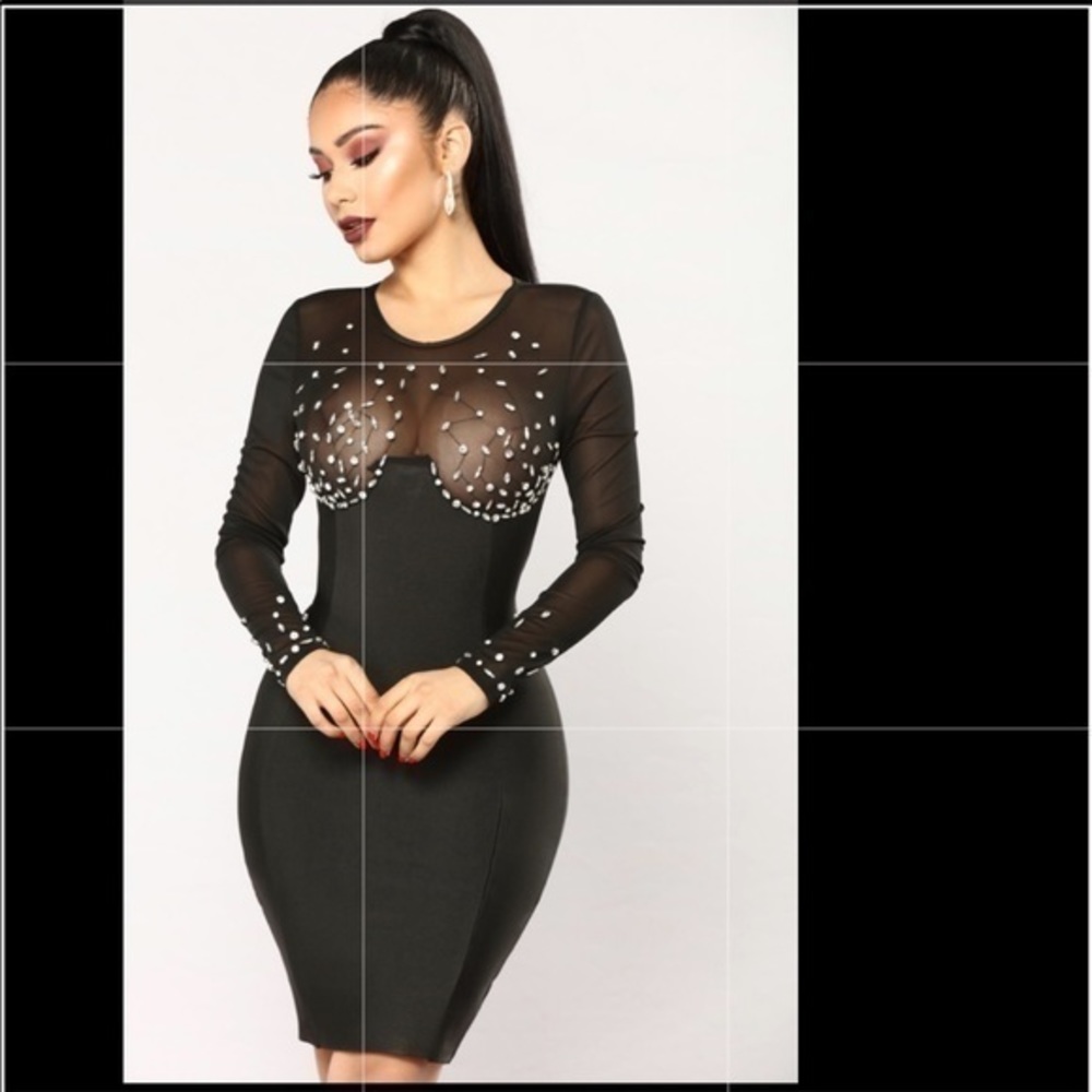 Sprinkled With Shine Dress -Black mesh rhinestones